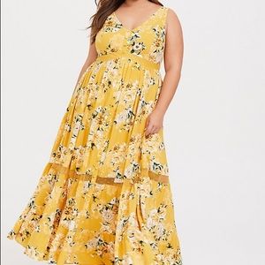 TORRID YELLOW FLORAL CHALLIS MAXI DRESS